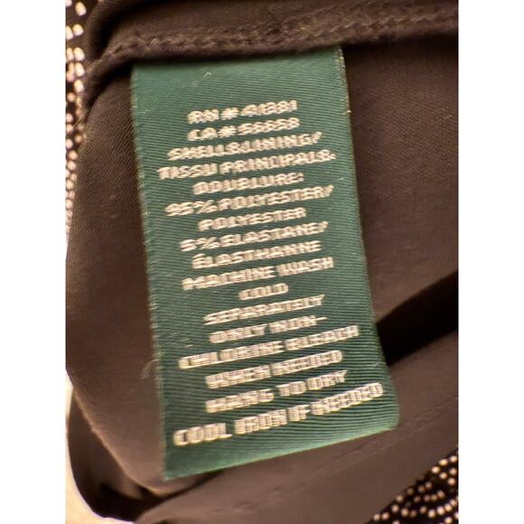 RALPH LAUREN Dress Faux Wrap V-neck Ruching 3/4 Sleeves Polka Dot WHTBLK  14 - Picture 6 of 7